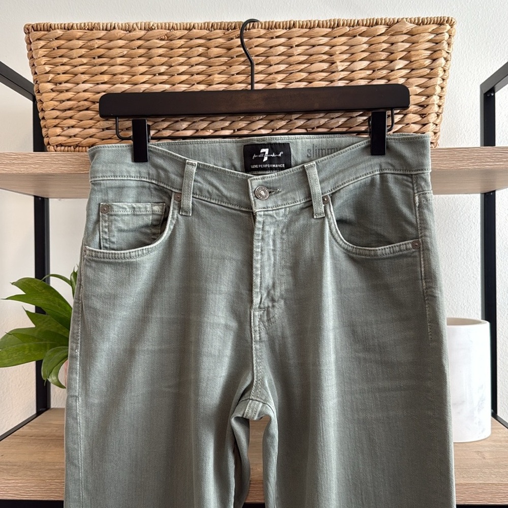 7 For All Mankind Luxe Performance Slimmy Mid-Rise Green Slim Striaght Jeans, 29 - Picture 3 of 10